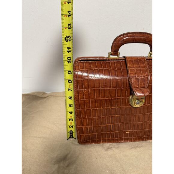 Marco Tadini Croc Embossed Leather Doctor Bag Brown Briefcase Key Made in Italy - Picture 16 of 16